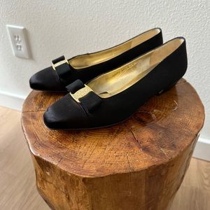 Salvatore Ferragamo Black and Gold Heels